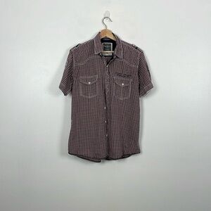 Pepe Jeans London Mens L Short Roll Sleeve Plaid Button Down 2 Pockets Logo 1973